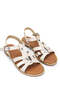 Women's Genuine Leather Beige/Gold Flat Sandals - 2