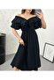 Black Flounce Sleeves, Elastic Waist, Lined Aerobin Linen Summer Dress 5833 - 2