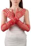 Elegant Chic Bridal Costume Wedding Gloves with Pearls Long Tulle Gloves for Special Occasions Red - 5