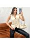 Women's Cream Back Belt Detailed Lined Natural Linen Vest 11116