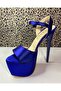 Women's Cobalt Blue Ankle Strap High-Sole Platform Heeled Shoes - 4