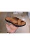 Women's Inside-Outside Genuine Leather Orthopedic Massage Sole Crossed Tan Slippers - 3