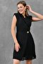 Women's Skirt Pleated Double Breasted Jacket Lapel Sleeveless Short Black Evening Dress 24K2179 - 6