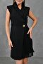 Women's Skirt Pleated Double Breasted Jacket Lapel Sleeveless Short Black Evening Dress 24K2179 - 2