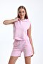 Pink Sleeveless Hooded Crop Athlete T-Shirt