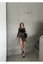 Women's Short Front Buttoned Brown Black Color Leopard Patterned Lycra Mini Denim Skirt - 7