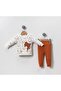 Baby Kids 2-Piece Hooded Top and Bottom Set 100% Cotton Long Sleeve Bear Pattern - Mustard - 4
