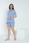 Striped Crew Neck Maternity and Postpartum Shorts Pajama Set, Suitable for Breastfeeding