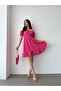 Women's Madonna Neckline Elastic Waist Ruffled Floral Mini Flared Dress