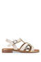 Women's Genuine Leather Beige/Gold Flat Sandals