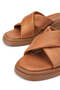 Genuine Leather Women's Heeled Slippers - Tan - 4