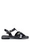 Women's Genuine Leather Black Flat Sandals