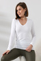 Long Sleeve V-Neck Combed Cotton Compact Bodysuit 19645 White - 3