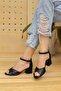 Alina Women's Black Leather Heeled Sandals - 3