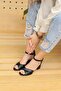 Alina Women's Black Leather Heeled Sandals - 2