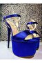 Women's Cobalt Blue Ankle Strap High-Sole Platform Heeled Shoes