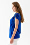 Cobalt Blue Lace Laced Viscose Short Sleeve Women's Blouse - 6