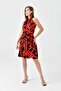 Women's Crew Neck, Elastic Waist , Belted , Flared , Striped pattern Red Summer Dress 2041 - 5