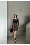 Women's Short Front Buttoned Brown Black Color Leopard Patterned Lycra Mini Denim Skirt - 4