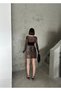 Women's Short Front Buttoned Brown Black Color Leopard Patterned Lycra Mini Denim Skirt - 3