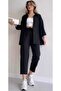 Women's Black Linen Two-Piece Shirt and Trousers Top and Bottom Set - 2
