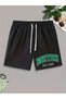 Unisex Loose Shorts-Boston Shorts, High Waist and Pocket, Black Grey Combed Cotton, Printed Women's Summer Shorts - 2