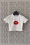 Lip Print Slim Fit Crew Neck Lycra White Crop Top