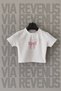 Ribbon Printed Slim Fit Crew Neck Stretch Fabric White Cropped 2024 Fashion Coquette