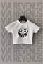 Smile Printed Slim Fit Crew Neck Stretch Fabric White Cropped