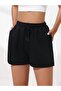 Women's Black Wide Cut Combed Cotton Shorts - 3