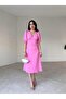 Pearl Button Detail Half Sleeve Midi Dress