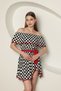 New Season Viscose Fabric Madonna Collar Belt Detailed Patterned Women's Mini Dress