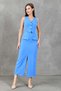 Midi length blue evening dress with vest and skirt look and slit detail 1866 - 8
