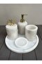 Figured Bathroom Set of 5 - 100% Natural Marble, White Gold