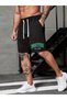 Unisex Loose Shorts-Boston Shorts, High Waist and Pocket, Black Grey Combed Cotton, Printed Women's Summer Shorts