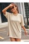 Unisex Beige Crew Neck Cotton Oversize Boyfriend T-shirt - 2