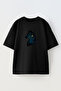 Moon Wolf Printed Unisex Black Oversize Cotton T-shirt