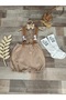 Handmade Zebra Concept Beige Caramel Baby Boy Salopet Bow Tie Sock Set - 6