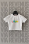 Colorful Capler Printed Slim Fit Crew Neck Stretch Fabric White Cropped