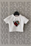 Rose Printed Slim Fit Crew Neck Lycra White Crop