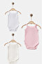 100% Organic Cotton Plain Girls' 3-Piece Athlete Bodysuit - with Straps - with Snap Fasteners (Pink - Cream - White)