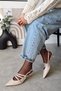 Serena Pointed Toe Three-Stripe Buckle Beige Nude Patent Leather Heeled Women's Shoes - 6