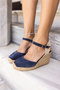 Chri̇s Women's Dark Blue Real Suede Espadrille Sandals - 3
