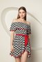 New Season Viscose Fabric Madonna Collar Belt Detailed Patterned Women's Mini Dress - 4