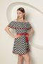New Season Viscose Fabric Madonna Collar Belt Detailed Patterned Women's Mini Dress - 2