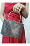 Women's Stoned Platinum Smoked Evening Dress Clutch Portfolio Chain Strap Handheld Wedding Engagement Night Shoulder Bag - 3