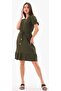 Khaki V-Neck Balloon Sleeve Summer Wrap Dress - 4