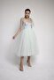 Water Green Midi Length Tulle Evening Dress - 2