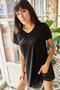Women's Black V-Neck Loose Loose T-Shirt with Side Slits TSH-19000582 - 3