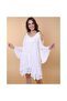 Authentic Voile Cotton Guipure Strap White Mini Dress with Opening Sleeves